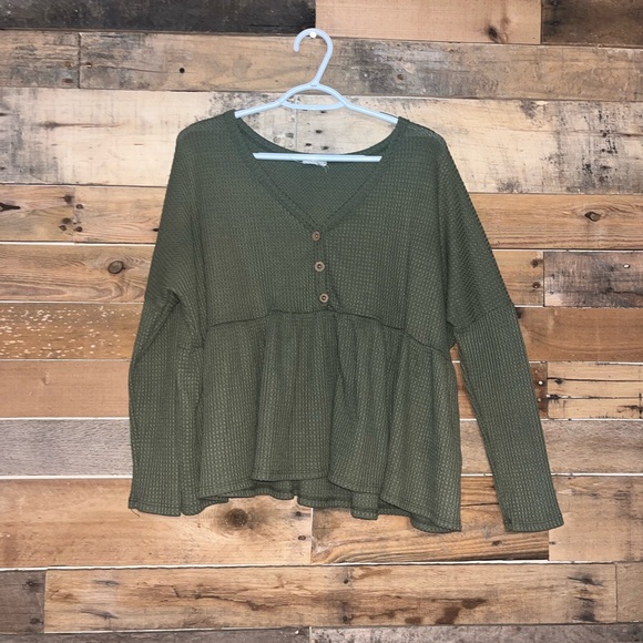 Lovely Melody Tops - Lovely Melody Olive Buttoned V-Neck Blouse